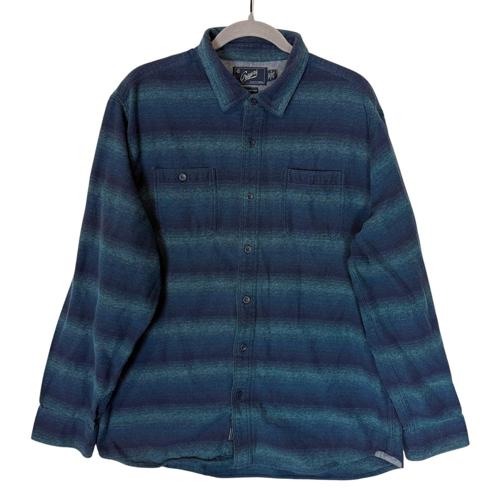 Grayers Shirt Mens XL Blue Green Stripe Flannel Long Sleeve Button Front Casual